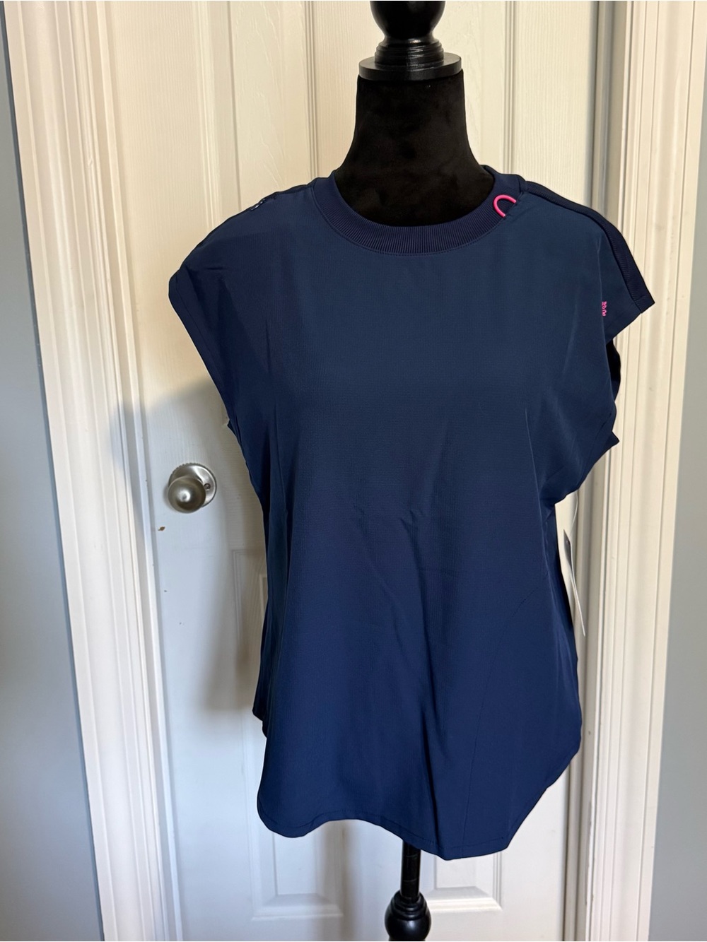Med Couture Navy Tank Top with Pink Accent Ring